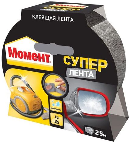 Лента клеящая Супер Лента Момент, серебристый, 25 м купить в СОМ