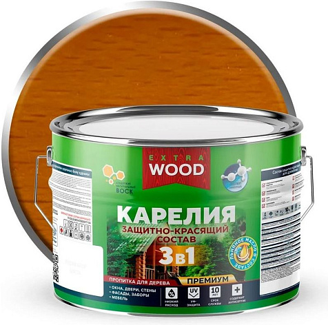 Состав защитно-красящий 3 в1 Карелия Wood Extra, калужница, 9 л купить в СОМ