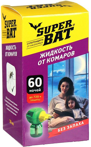 Жидкость от комаров SuperBAT 60ночей без запаха 45мл купить в СОМ