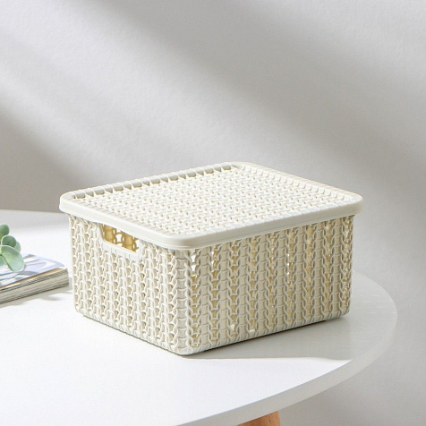 Коробка Вязание 1,5л с крышкой белый ротанг М 2368 купить в СОМ