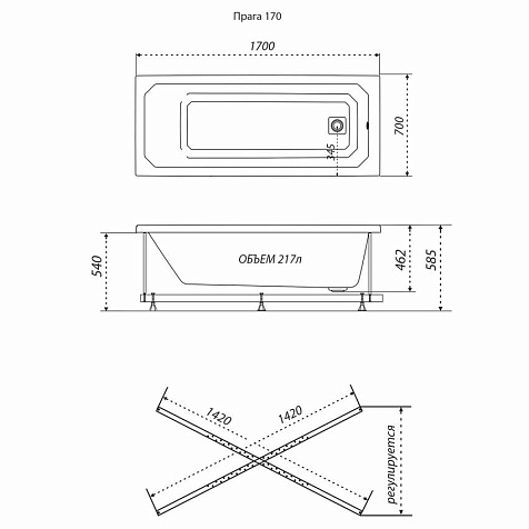 Ванна акриловая Triton Прага, 1700 х700 мм, каркас, экран купить в СОМ