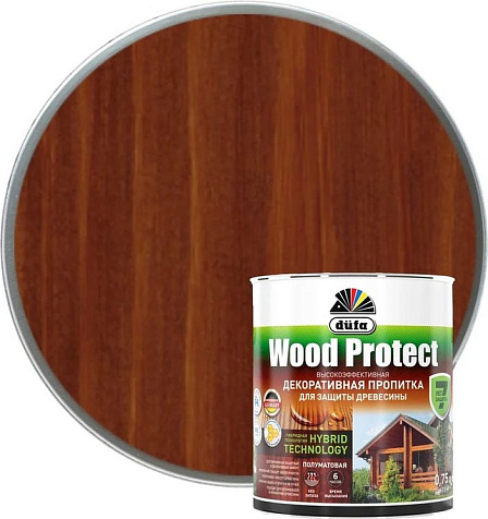 Пропитка защитно-декоративная Dufa WOOD PROTECT, махагон, 0.75 л купить в СОМ